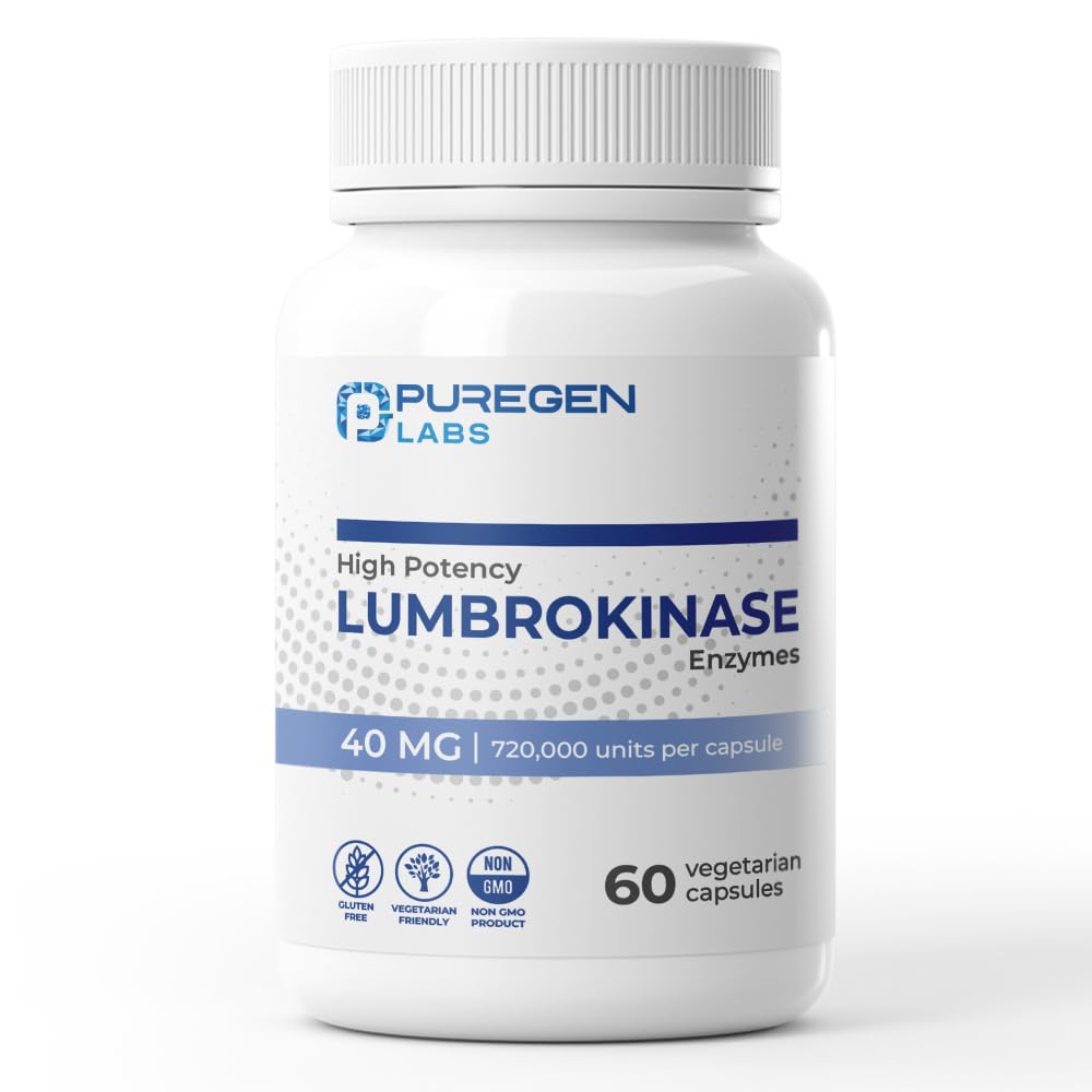 Puregen Labs Lumbrokinase 40mg per Capsule High Potency Supplement, 60 caps 1