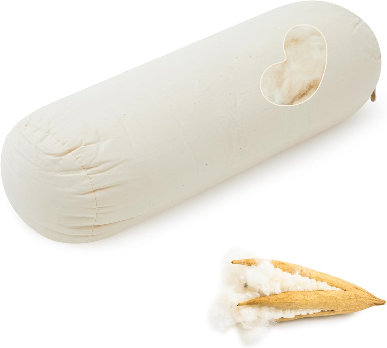 Leinuosen Organic Kapok Neck Roll Pillow 14" X 5" Tube Roll Bolster Soft and Supportive Pillow for Sleeping Neck Pain Relief, Kapok Filling
