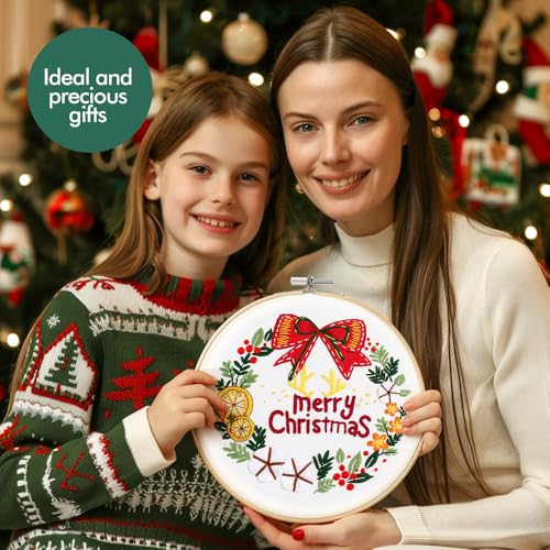 Image of wtisan Christmas Embroidery Kit, Cross Stitch Kits for Beginners, Needlepoint with All Tools & Instructions, Stamped Hand Embroidery Starter Kit for Holiday Crafts & Xmas Home Decor, W14