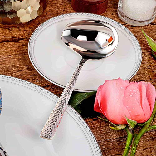 Keawell Hammered 18/10 Stainless Steel Sauce Ladle With Pouring Spout, Great Small Sauce Spoon For Gravies And Dressings, 7.4 Inch #TOP4