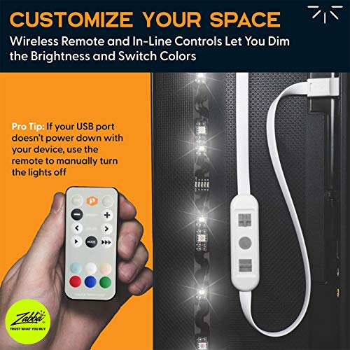 Image of Power Practical LED Strip Lights Backlight, USB Light Strips w /Remote for 15 Ambient Color Bias Lighting Options & 10 Brightness Modes, for TV /Computer Decor /Indoor Use, Size (30 inch-40 inch TV)