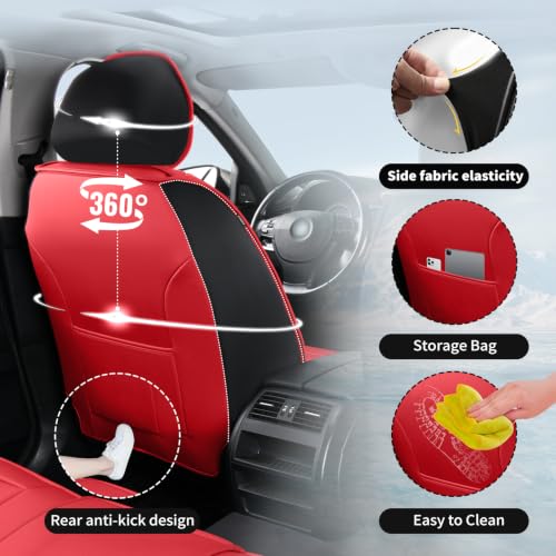 Image of Fit Outback Car Seat Covers Compatible with Subaru Outback 2010-2025 2026 - Premium Breathable Leather,Airbag Compatible,Waterproof All-Weather Seat Cushion Protector, 2 Front Seat Red&Black