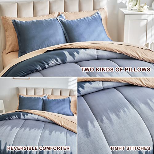 Joyreap 7 Piece Bed In A Bag Queen, Navy N Gray Wave Reversible Design, Microfiber Comforter Set For All Season- 1 Comforter, 2 Pillow Shams, 1 Flat Sheet, 1 Fitted Sheet, 2 Pillowcases #TOP4