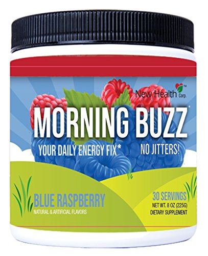 Morning Buzz Sports Energy Drink Mix by New Health, Pre Workout, Sports Nutrition Drink, Supports Lasting Energy, Endurance, Mental Clarity, and Metabolism, 8 Ounce Powder, 30 Servings(Blue Raspberry)
