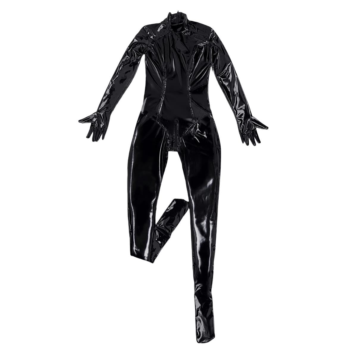 Tuta in pelle da Donna Sexy Bodysuit Unipezzo Maniche lunghe Body Jumpsuit Lattice Leotard Tutine e Body