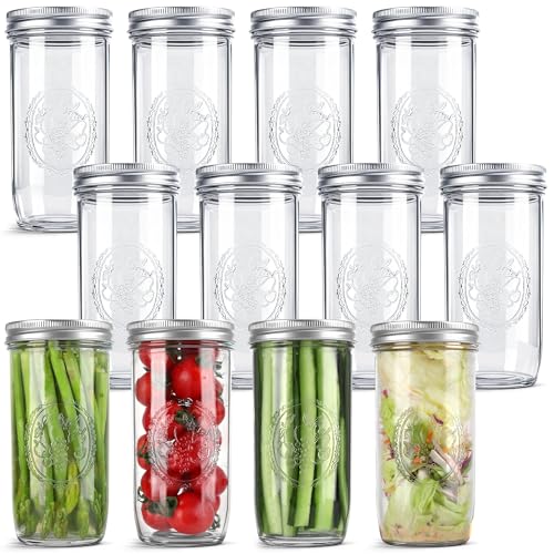 Anwoi Mason Jars 24 oz Wide Mouth with Measurement Marks12Pack Glass Canning Jars with Airtight Leakproof Lids & Bands BPA-Free for Meal Prep Fermentation Pickling & Storage (clear 12pack 24oz)