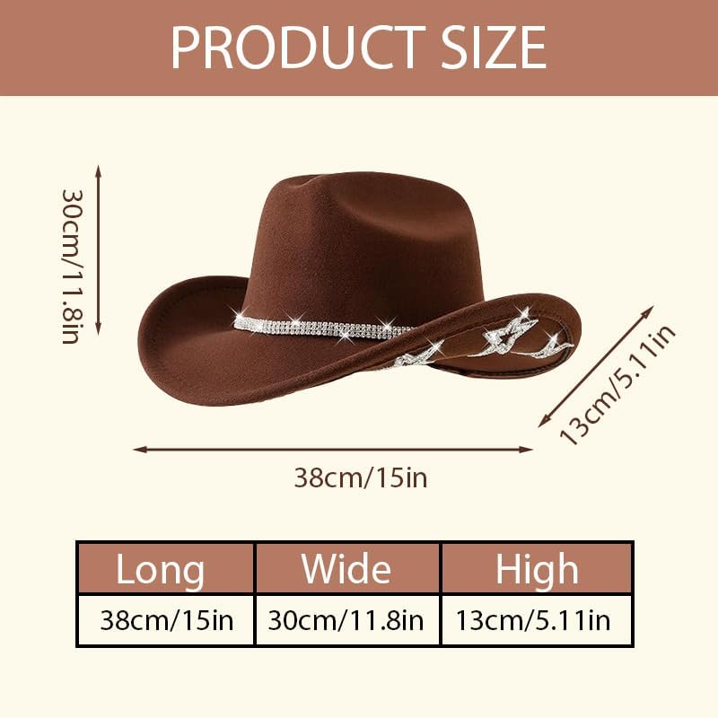 Western Cowboy Hat Rhinestone Wide Brim Cowgirl Hat with Belt Buckle Costume Party for Teens and Adults - Image 2