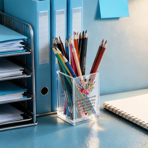 Image of Be Pround of The Work You Do Acrylic Cosmetic Holder, Inspirational Makeup Brush Holder Gifts, Encouragement Gifts for Girls Women, Lipstick Storage for Bathroom Jewelry Accessories Holding