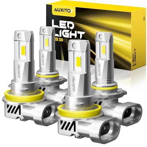 Image of AUXITO H11 9005 LED Bulbs Combos, 100000LM 900% Super Bright, 60000+ Hours Life Service, 6500K Cool White, 1:1 Mini Size Wireless HB3 H8 H9 Halogen Replacement, Plug & Play, Pack of 4