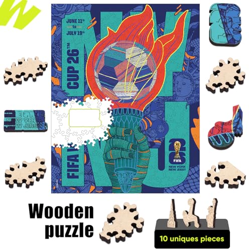 Image of FIFA World Cup 2026 City Puzzle NYNJ Poster - Wooden Puzzle for Adult, 200 Pieces Unique Shape Puzzle, 5MM Thick, Creative Collectible Gift for Fans, Officially Licensed Product, 9.3x11.8''