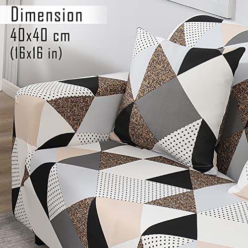 Image of HOKIPO Polyester Blend Stretchable Cushion Cover for Sofa 16x16, Pack of 2 (AR-4098-D9*2), (40 x 40cm),Multicolor