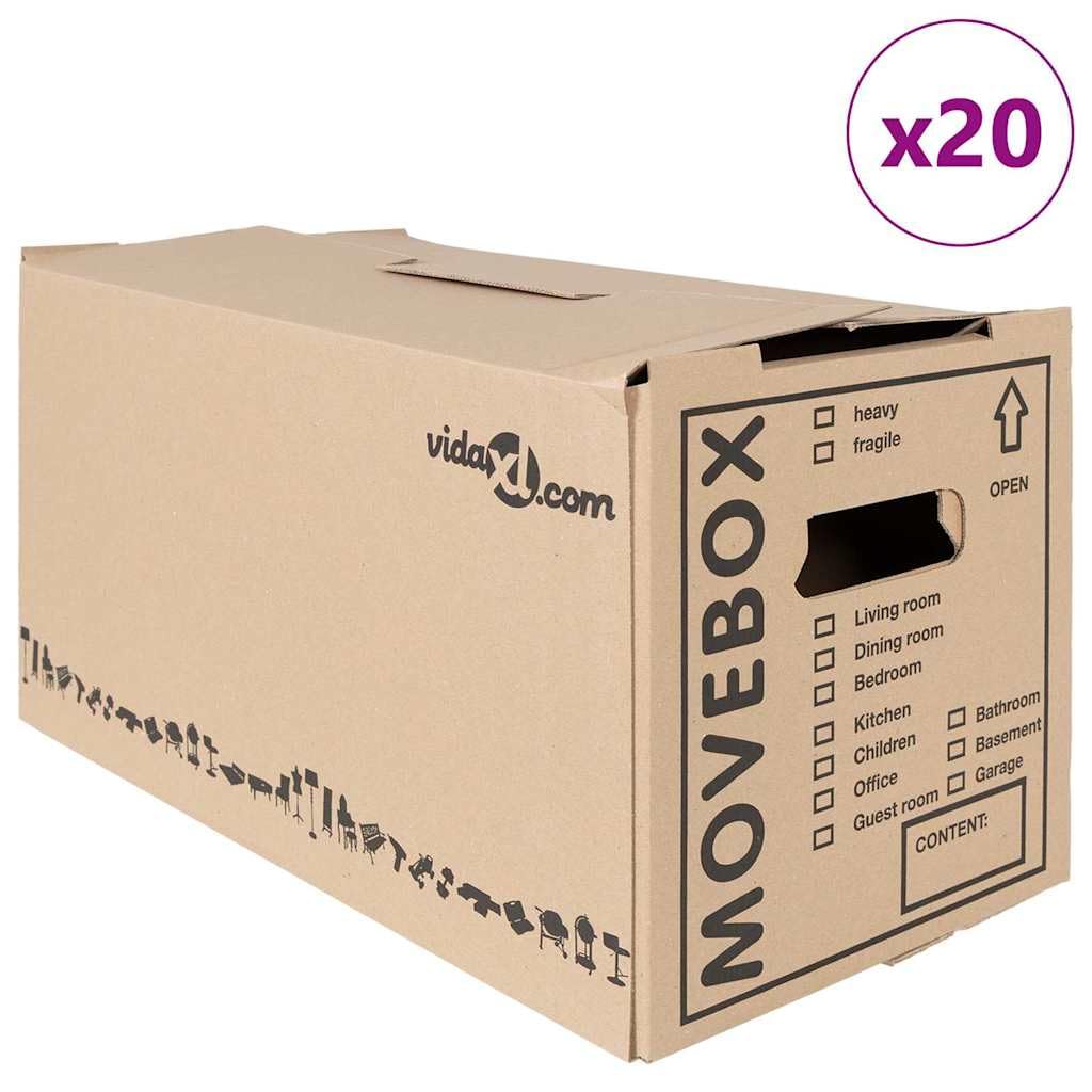 Umzugsbox 20 Stück Natur 59 x 31,5 x 31,5 cm aus stabiler Pappe mit verstärkten Kanten, schlichtes Design für moderne Räume, einfacher Aufbau mit Schraubendreher