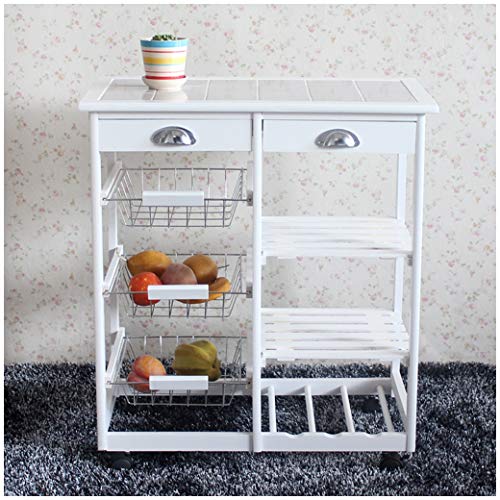Seven&Plus Solid Wood Folding Utility Cart Kitchen & Dining Room Cart 2-Drawer Removable Storage Cabinet Storage Rack with Rolling Wheels White
