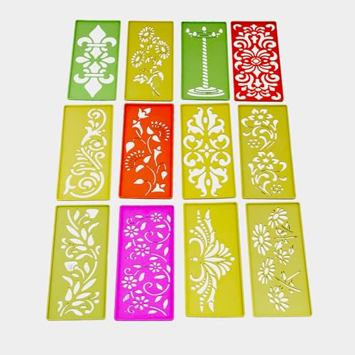 Image of CRAFTAM Different Design Ready to Draw Rangoli Making Stencils, Rangoli Plastic Stencils for Floor Decoration (Set of 12, Size 3x7 Inch)