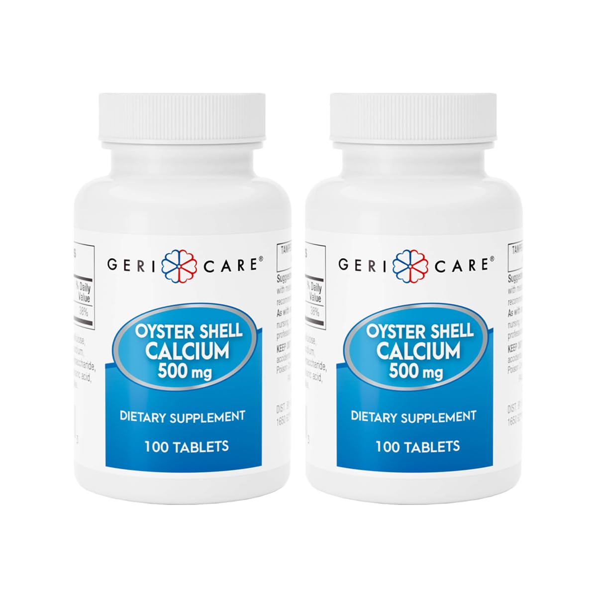 GeriCare Oyster Shell Calcium 500 mg, Bone Health & Strength Nutritional Supplement, Supports Muscle Functions, 100 Count (Pack of 2) 200 Count (Pack of 1)