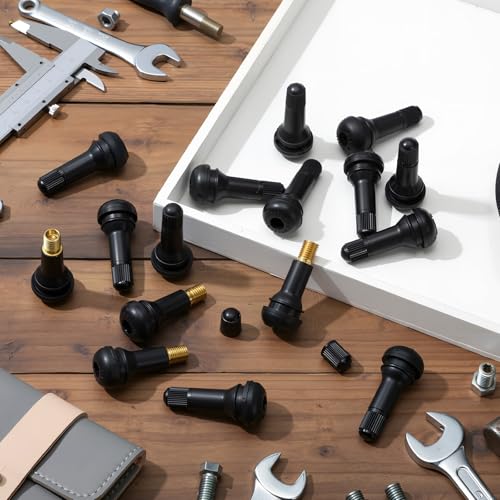 Image of Tallew 200 Pieces TR413 Tire Valve Stems, Rubber Snap-in Tubeless, Black