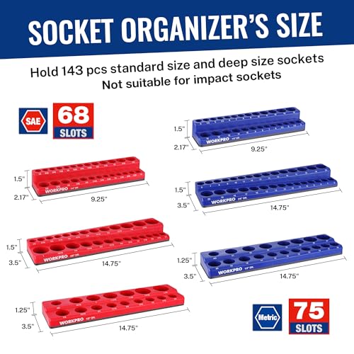 WORKPRO 8-Piece Magnetic Socket Organizer and Magnetic Wrench Organizer Set, Socket Holder Set 1/4", 3/8", 1/2" Drive Metric SAE Socket Storage, Metric SAE Wrench Holder(Socket, Wrench not Included) - Image 6