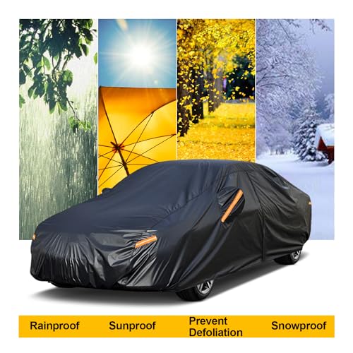 Image of Kayme Sedan Car Cover Waterproof All Weather with Lock and Zipper, Sun Uv Rain Protection Outdoor, Universal Fit Versa /350Z, Audi A3 (Up to 175 Inch) H1 /Black