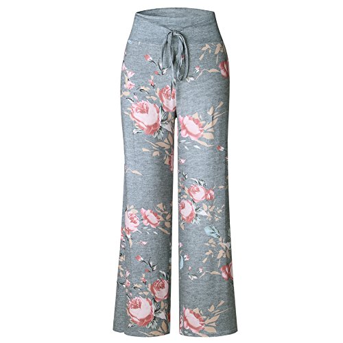 Image of iChunhua Women's Comfy Stretch Floral Print Drawstring Palazzo Wide Leg Lounge Pant