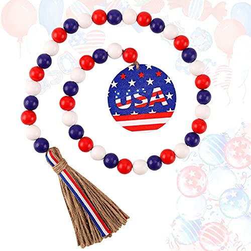 Independence Day Holzperlengirlande Bauernhaus Wandbehang Gebetskette mit amerikanischer Flagge (Kreis) Cover