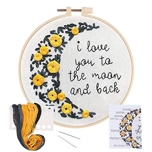 Livebox Kit de bordado de punto de cruz, kit de inicio de bordado con patrón de bordado de bambú y hilos de color para principiantes, adultos y niños (flor amarilla) Cover
