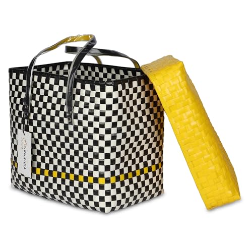 Image of Arnavira Handmade Multipurpose Basket with Lid 4L Used for Organiser, Makeup Items Storage,Kids Tiffin (18x12x19 cm) (Yellow Checked, X Small)