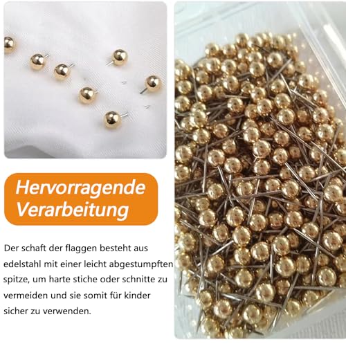 200 Stück Map Pins Anstecknadeln, Map Pin Nadeln Gold, Pinnwand Pins für Pinnwand Kunststoffkopf, Stecknadeln Pins, Reißnägel, mit Aufbewahrungsbox, für Map Pin Nadeln, Basteln Nähen