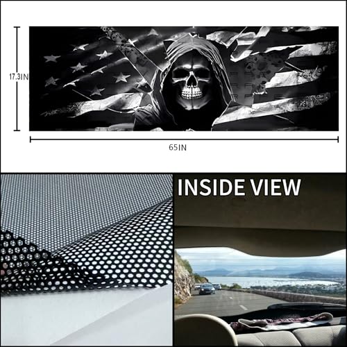 Image of Rear Window Decals for Trucks - 65x17.3 in Back Window Decals Fit Most Pickup Trucks SUV, Vinyl American Skull Flag Back Window Decal for Car Personalized Decoration - Skull Decal-1-S