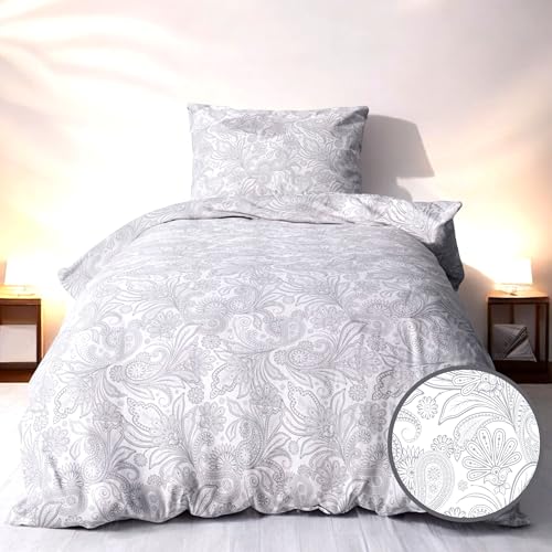 LINKHOFF Biber Bettwäsche 155x220cm + 80x80cm 2tl. - Zweigemuster in Grau...