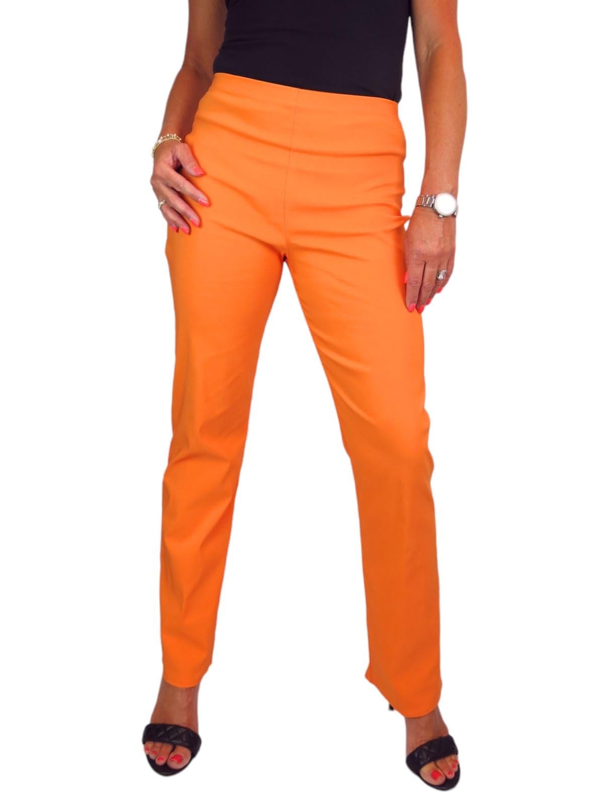 Paulo Due Women's Orange Elasticated Waist Trousers Pull On High Waist Straight Leg Trousers Evening Day Office Work 8-22 (8)