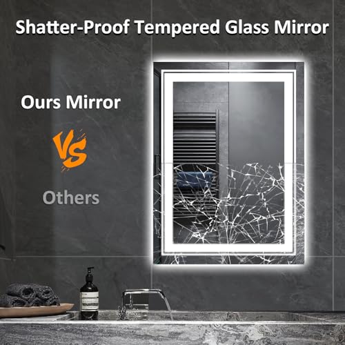32" x 24" LED Bathroom Mirror with Lights, Front and Backlit Mirror, Anti-Fog Lighted Vanity Mirror, Stepless Dimmable, 3 Colors LED Mirror (Horizontal/Vertical)