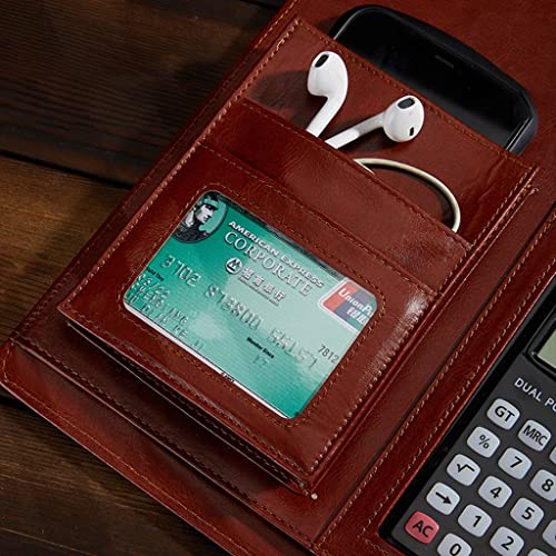 Portfolio Folder A4 Conference Folder With 4 Ring Binder A4 Leather Document Bag Portable Conference Folder For Interview Conference School And Presentation ( Color : Brown , Size : 8-Bit+3*Note Pad ) #TOP3