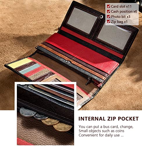 Genuine Leather Women's Wallet Long Zipper Coin Purse Multicolor Stitching Card Holder and Purses Coin Pocket4