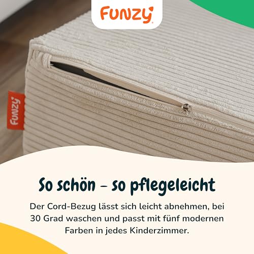 Funzy Hüpfpolster für Kinder – Hüpfmatratze mit Taschenfederkern, Sicherer & leiser Hüpfspaß, Cord-Bezug, Waschbar & Schadstofffrei, Für Motorik und Bewegung, Cord Creme Beige, 85x65x21 cm