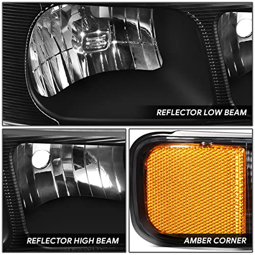 Dna Motoring Hl-Oh-Cegs03-4P-Bk-Am Pair Of Oe Style Headlights & Parking/Turn Signal Lights Compatible With 03-14 Express Savana 1500/03-23 Express Savana 2500 3500,Black/Amber #TOP2
