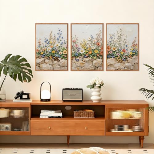 Image of CHDITB 3D Textured Bright Wildflower Wall Art,Natural Spring Flower Decor