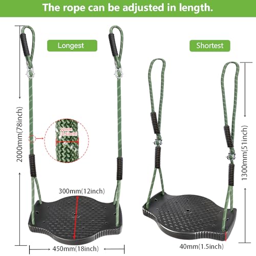 Image of Plastic Tree Swing for Kids, Heavy Duty Swing Seat with Adjustable Rope, Swing Set Accessories, Indoor Outdoor Backyard Playground, Black
