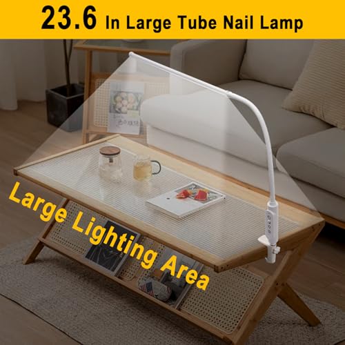 CGBE Extra-lange 60 cm Nageltischlampe: 360° Verstellbare Tischlampe für Nagel mit 3 Farbmodi und 5 Helligkeiten - Touch Steuerung - LED Dimmbare Klemmlampe für Maniküre Basteln Lesen Lernen - Weiß