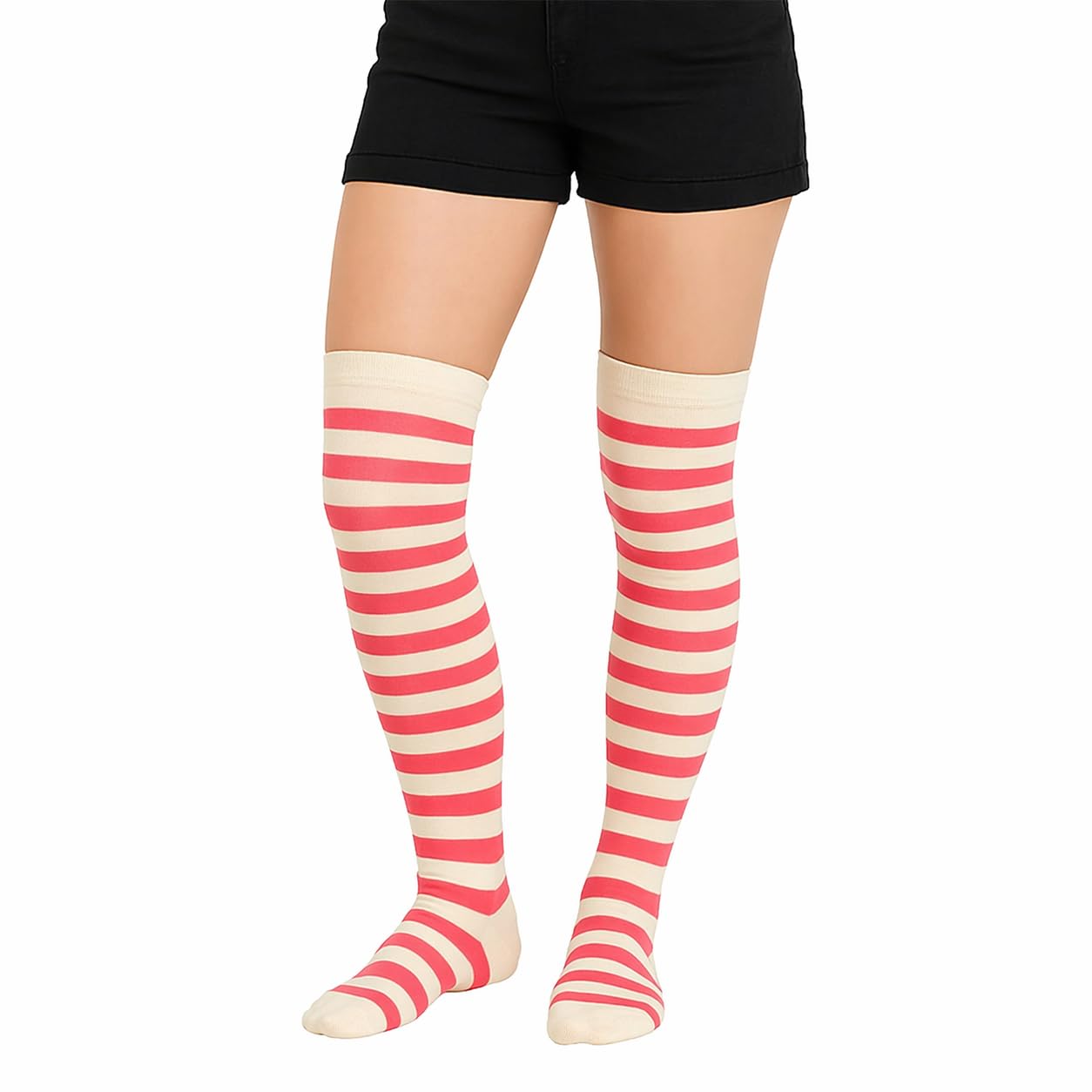 Crazy Chick Girls Pink & White Crazy Chick® Stripe Over The Knee Socks Thigh High Stretchy Otk Socks Fancy Dress (Pink & White)