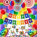 Pride Decorations- Rainbow LGBTQ Party Favors Happy Pride Month Banner Hanging Swirls Set Colorful Photo Background Party Supplies
