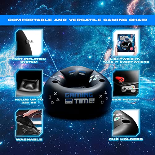 Franfusion Inflatable Gaming Chair For Kids & Teens With Cup Holder And Side Pocket - Video Game Chairs, Perfect For Game Room Decor - Inflatable Furniture For Gamers-Black Gaming Time Style Bean Bag #TOP3