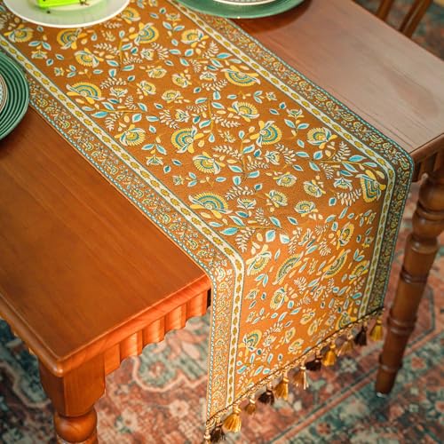 Table Runner,Dining Kitchen Centerpiece Decor,For Room Christmas Party Festival with Branches and Tendrils Pattern(Coffee,30 x 1