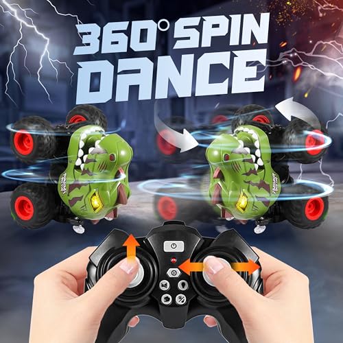 Image of BEZGAR Monster Truck Toys - Remote Control Monster Truck with Spray, Light, Music, Dinosaur Toys for Kids, 1:20 Scale RC Truck with 360 Spins and Drifting, Remote Control Car for Boys 4-7 Camo Green