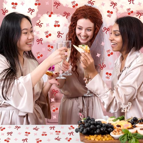 Image of Whaline 300 Pcs Coquette Table Confetti Red Bow Cherry Star Confetti Glitter Table Centerpieces for Birthday Baby Shower Party Decoration