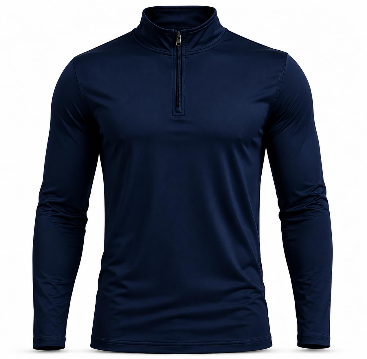 VYRON Polyester Full Sleeve Compression Zip Mock Neck Sports Jersey T Shirt for Men - Quick Dry Fit Gym Workout Top for Running, Swimming, Training, Cycling, Football, Badminton, Navy Blue XL