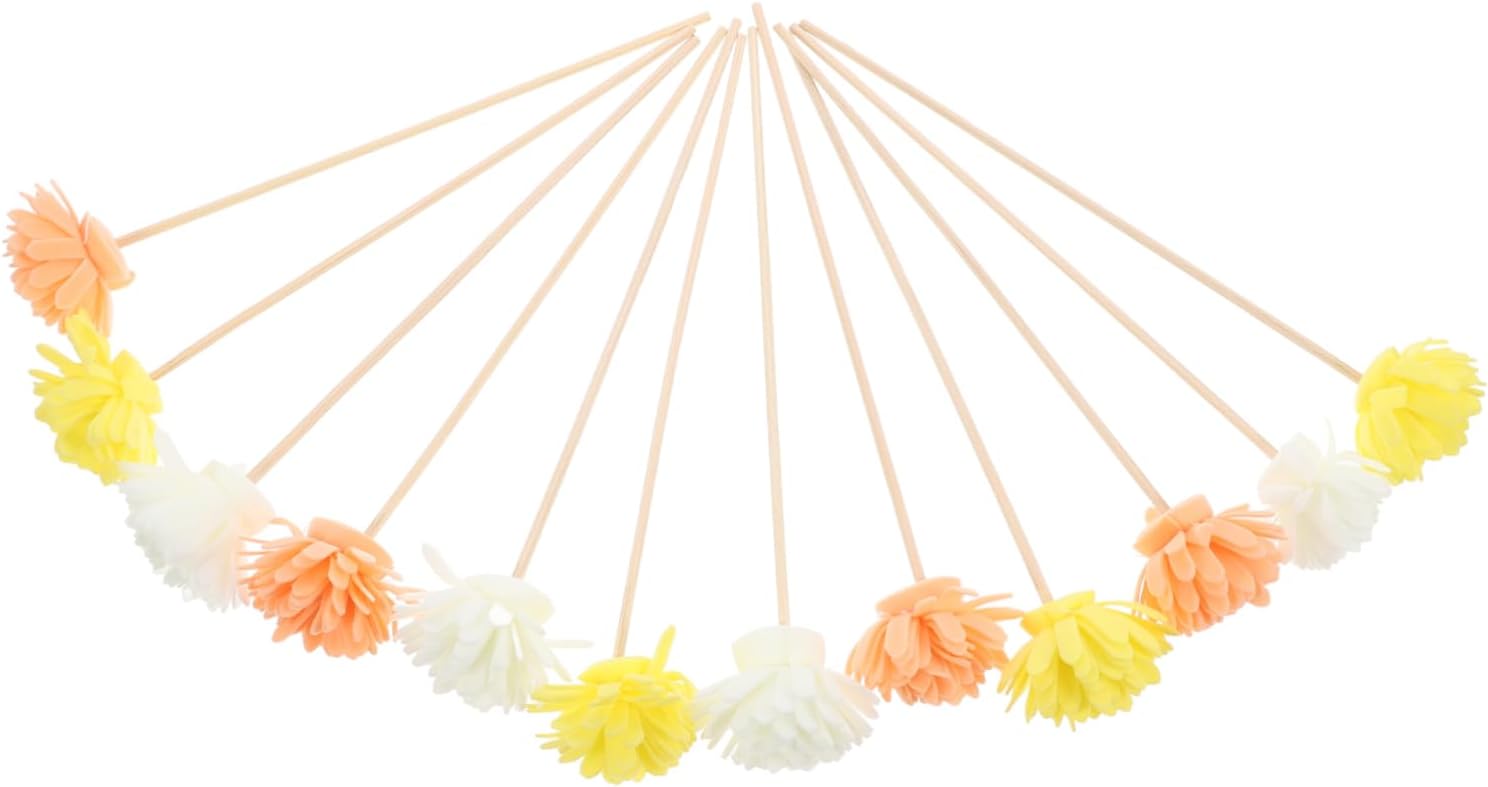 12 Reed Diffuser Sticks with Floral Design, Rice Paper Rattan