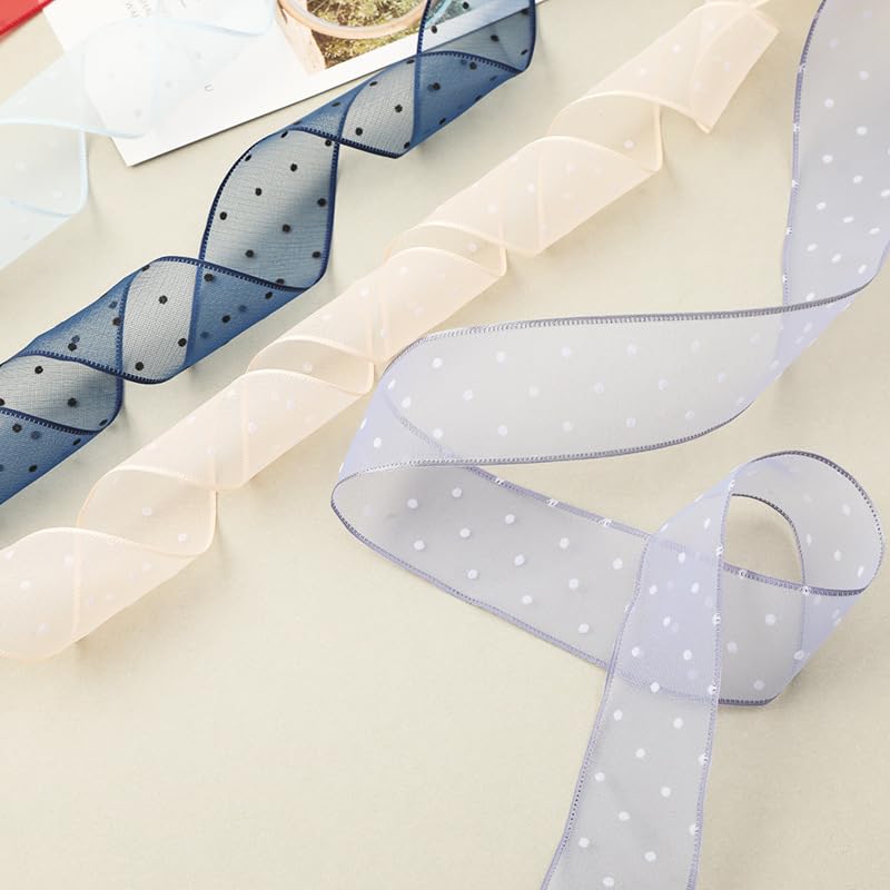 Nastro Nastro di seta 4CM * 10/20Yard Dot Nastro di seta chiffon stampato blu chiaro for confezioni regalo Bouquet di fiori Nastro da imballaggio for la lavorazione del nastro Invito(Red,4CM*20)