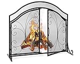 LYBC Pantalla Chimenea Cubierta De Malla De Desplazamiento De Hierro Forjado,Salvachispas Simple,100W X85cmH,2 Puertas