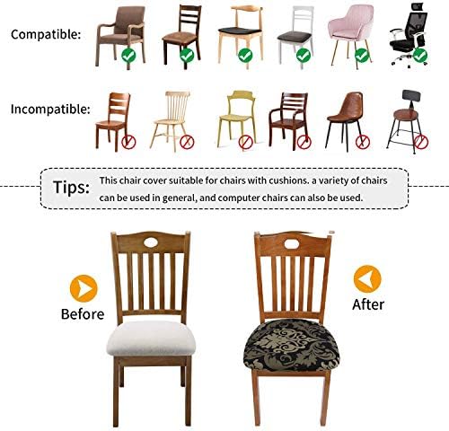 TEERFU Stretch Chair Seat Covers for Dining Room, Elastic Dining Chair Seat Protector Cover Removable Washable Chair Slipcovers with Ties, Set of 4