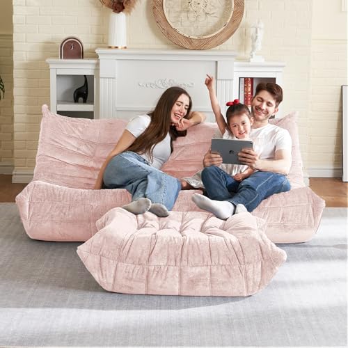 Image of HABUTWAY Bean Bag Ottoman,Memory Foam Foot Rest,Ottoman,Pink | Fireside Chair Ottoman,Memory Foam Lazy Bean Bag Sofa for Living Room,Bedroom,Dorm,Office